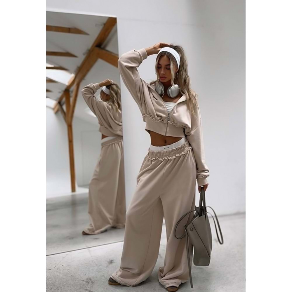 Kadın Yeni Sezon Vizon Renk Fermuar Kapama Eşofman Takımı 2 Parça