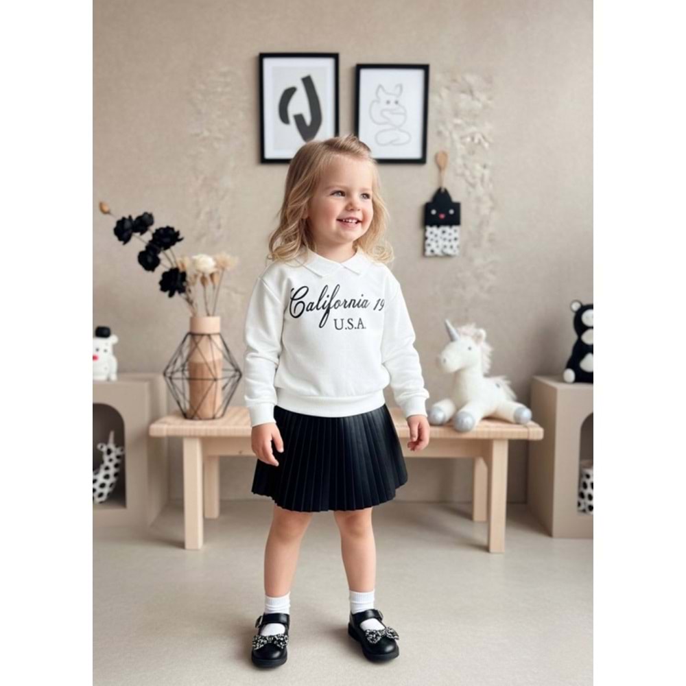 Kız Çocuk Polo Yaka Sweatshirt - Etek Trend Alt Üst Takım Yeni Sezon