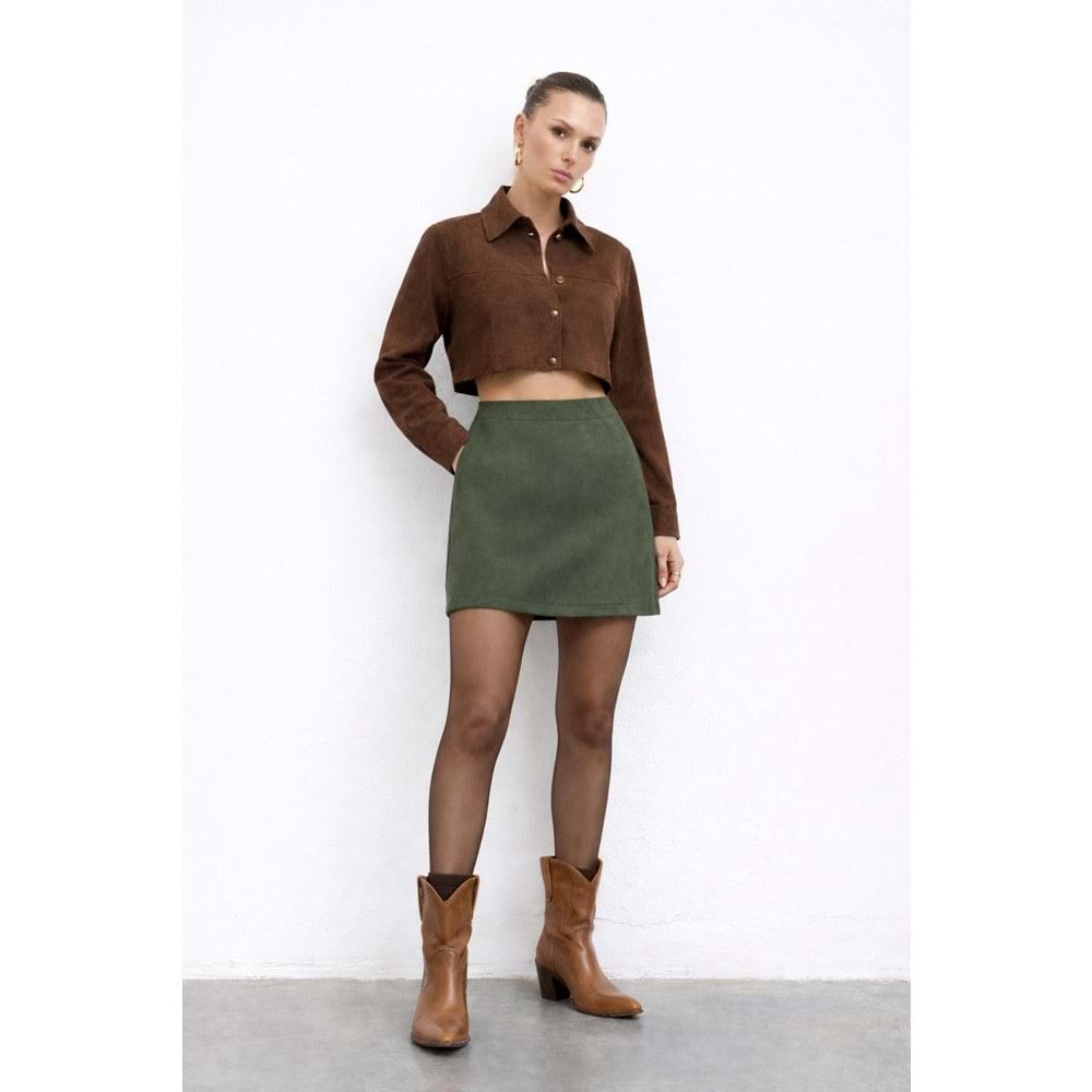 Haki Renk Kemerli Şort Etek - YEŞİL - M - ST00086-YEŞİL-M