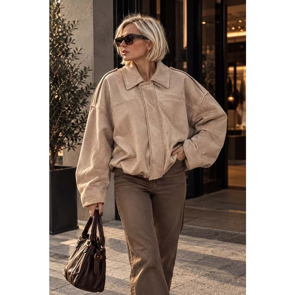 Camel Renk Süet Bomber Ceket - CAMEL - M - ST00105-CAMEL-M