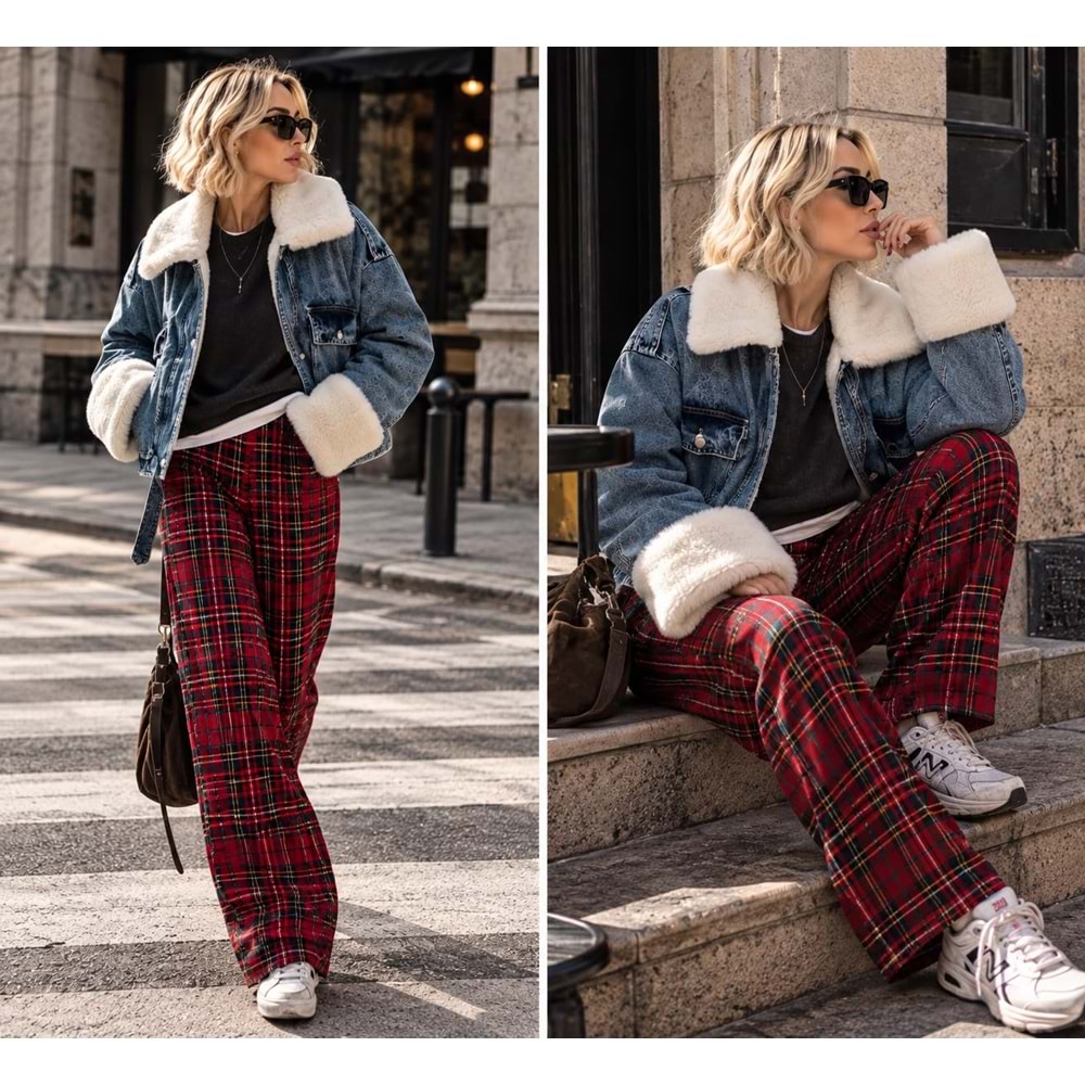 Kürk Yaka ve Kol Detaylı Mavi Renk Kot Ceket - BLUE JEAN - STANDART - ST00109-11258