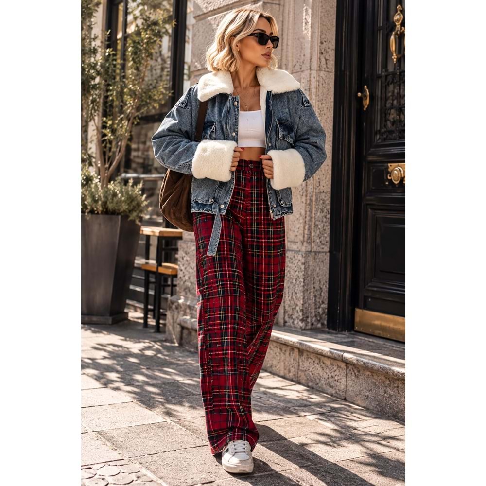 Kürk Yaka ve Kol Detaylı Mavi Renk Kot Ceket - BLUE JEAN - STANDART - ST00109-11258