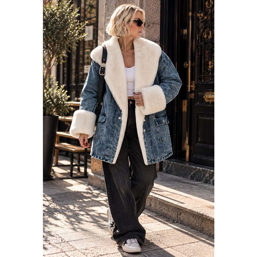 Kürklü Kot Kaban Yaka Kol Detay - BLUE JEAN - STANDART - ST00110-11260