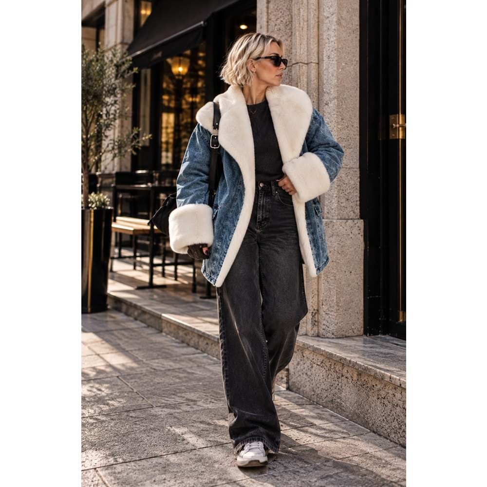 Kürklü Kot Kaban Yaka Kol Detay - BLUE JEAN - STANDART - ST00110-11260