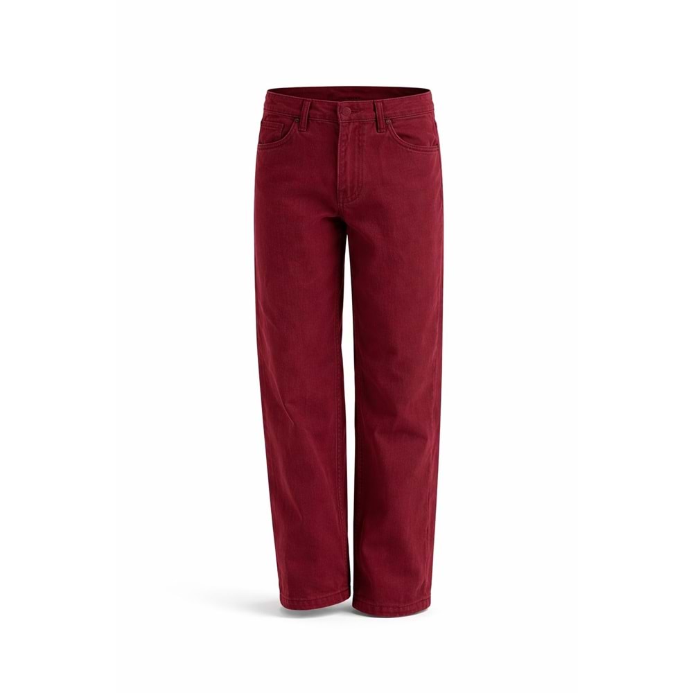Unisex Çocuk Bordo Renk Denim - Kot Pantolon