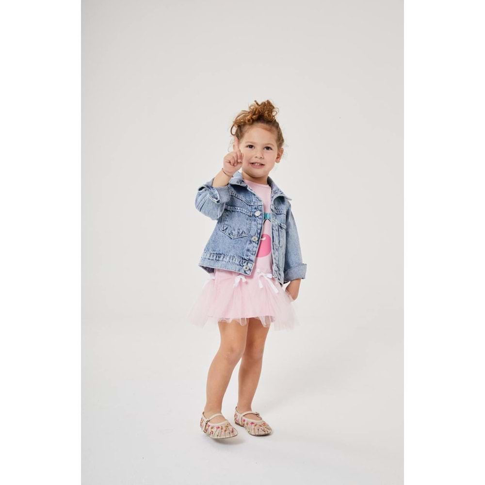 KIZ ÇOCUK KİRAZ DESEN KOT CEKET - KOT MAVİ - 4-5 YAŞ - ST00225-11697