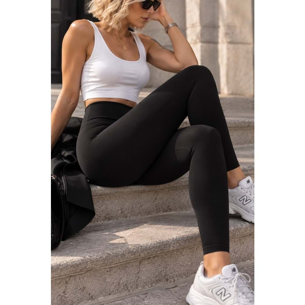 Siyah Renk İç Şardonlu Tayt Soft Feel Nano İnce Şardonlu