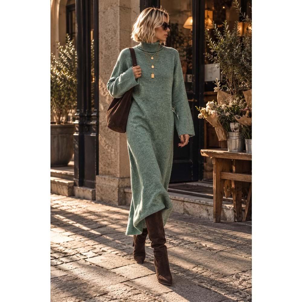 Soft Yeşil Triko Elbise - YEŞİL - STANDART - ST00253-11830