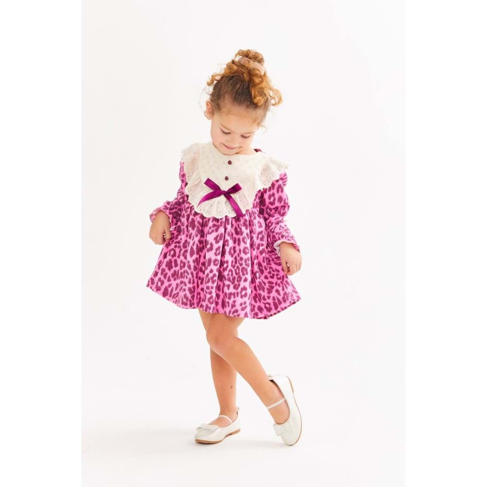 Pembe Renk Bebe Yaka Leopar Elbise - LEOPAR - 5-6 YAŞ - ST00277-LEOPAR-5-6 YAŞ