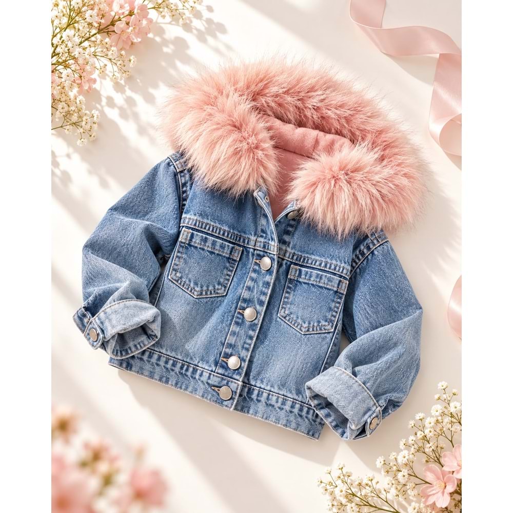 Çıkarılabilir Peluş Kürk Detaylı Kot Ceket - BLUE JEAN - 5-6 YAŞ - ST00298-BLUE JEAN-5-6 YAŞ