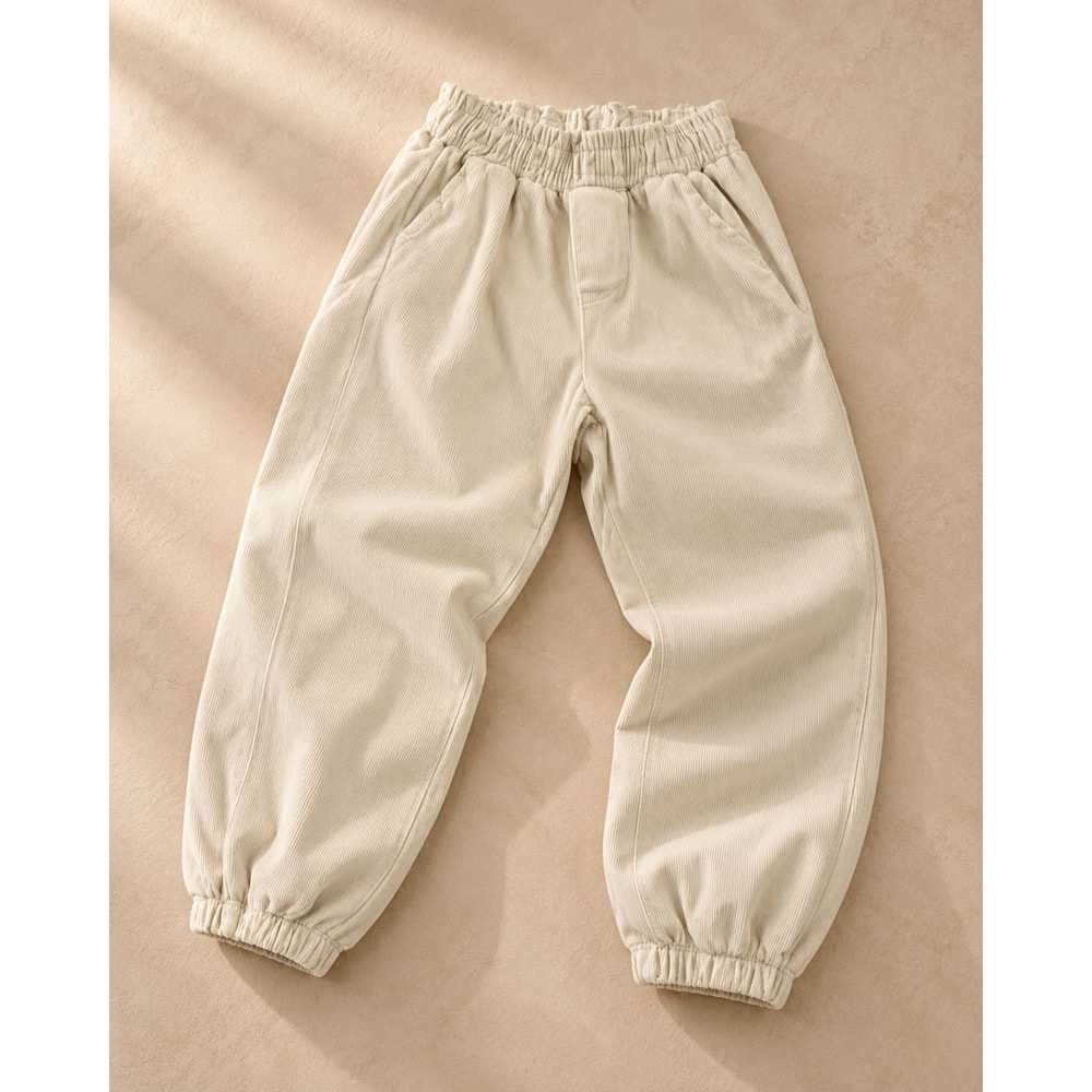 Unisex Çocuk Bej Renk Balon Pantolon Paça Lastikli