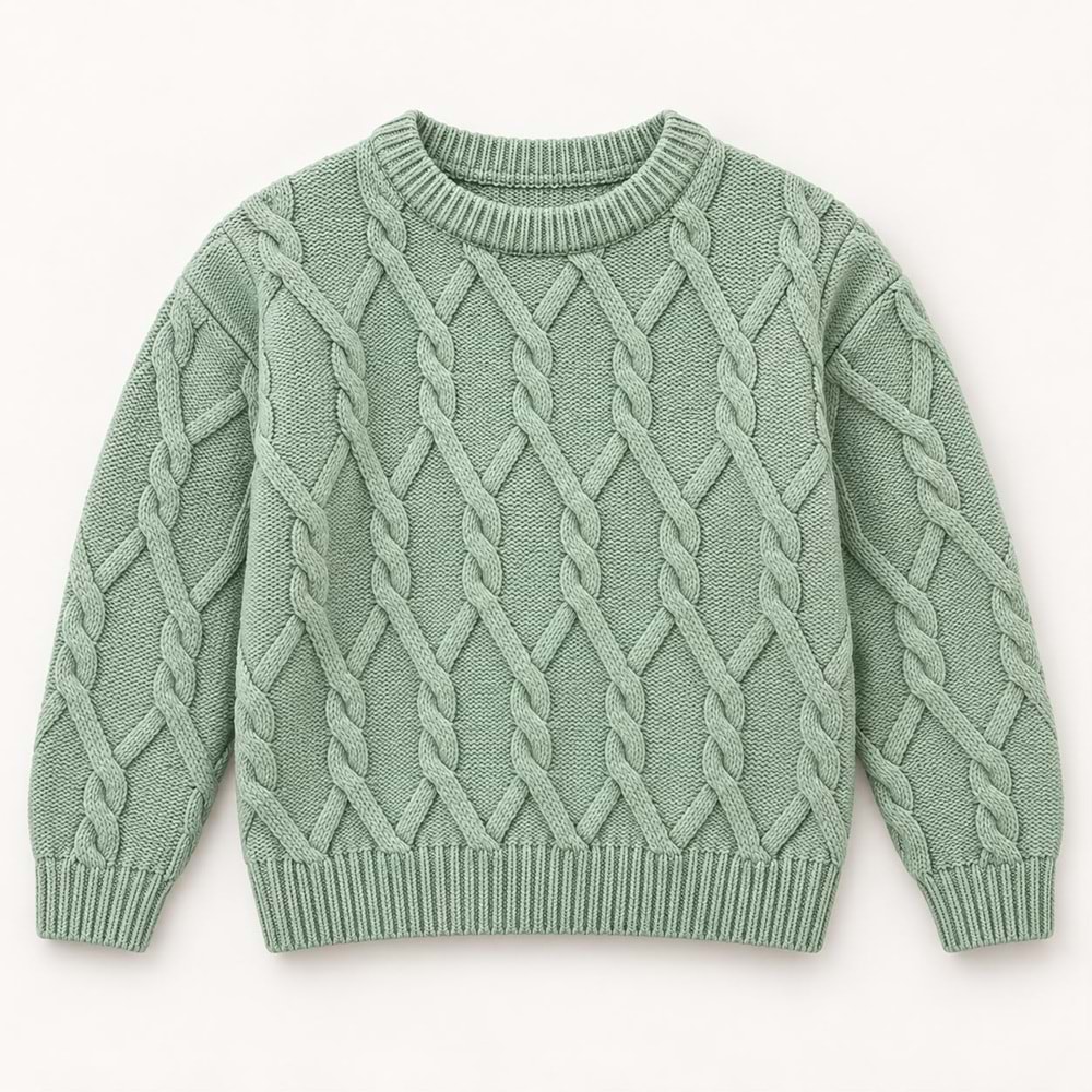 Soft Yeşil Baklava Desen Triko Kazak - YEŞİL - 3-4 YAŞ - ST00307-YEŞİL-3-4 YAŞ