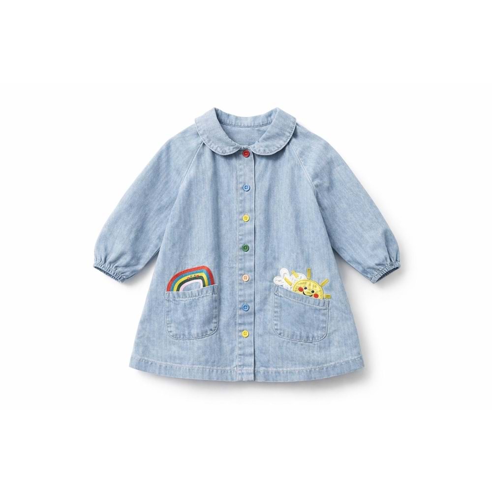 Kot Elbise Bebe Yaka Güneş Desen - KOT MAVİ - 2-3 YAŞ - ST00308-KOT MAVİ-2-3 YAŞ
