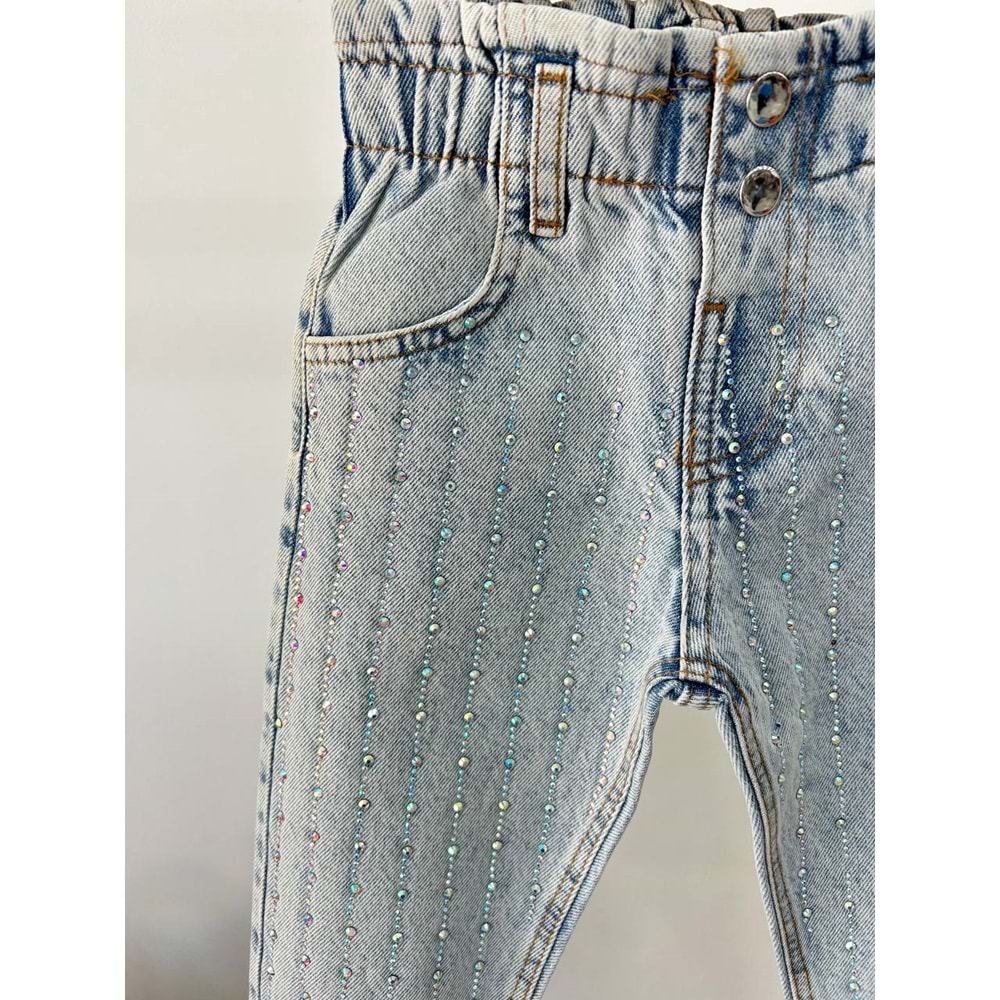 Taşlı Tasarım Kot Pantolon - KOT MAVİ - 2-3 YAŞ - ST00312-KOT MAVİ-2-3 YAŞ