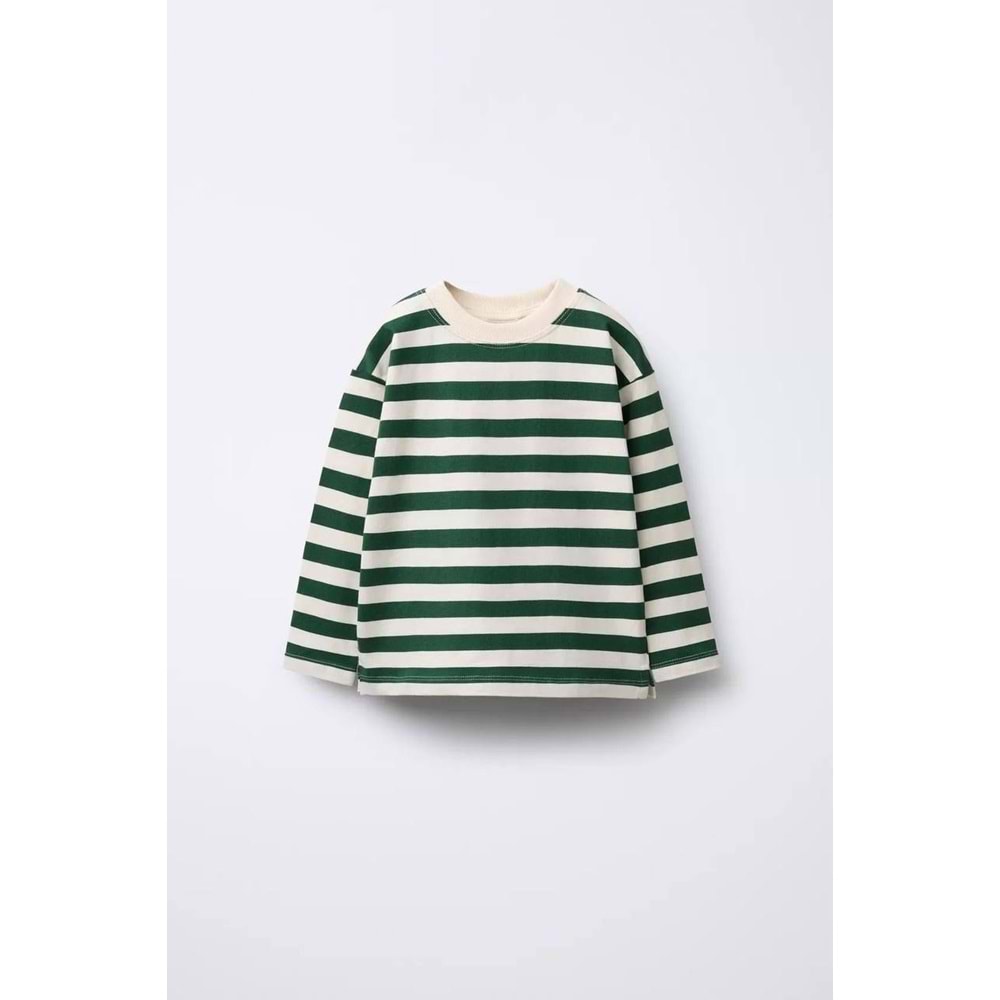 Unisex Yeni Sezon Çizgili Yeşil Renk Sweatshirt