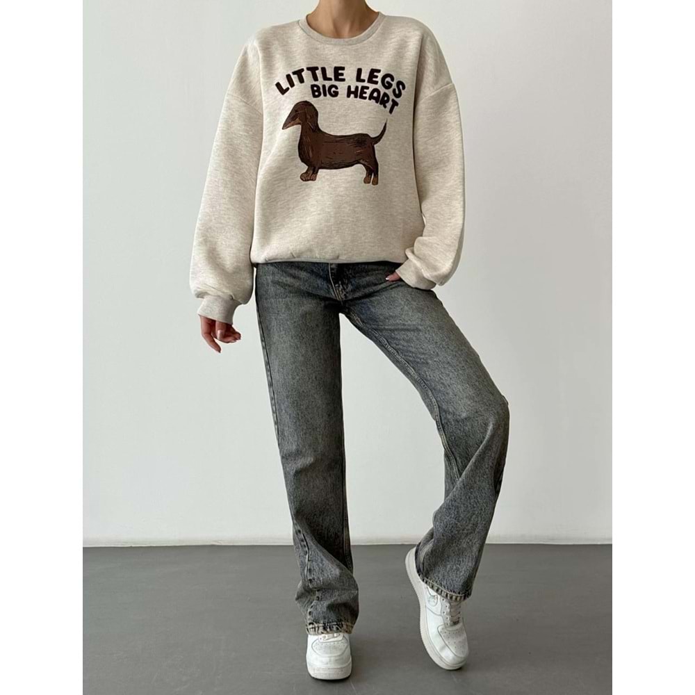 Little Legs Big Heart Baskılı Sweatshirt - BEJ - M - ST00392-BEJ-M