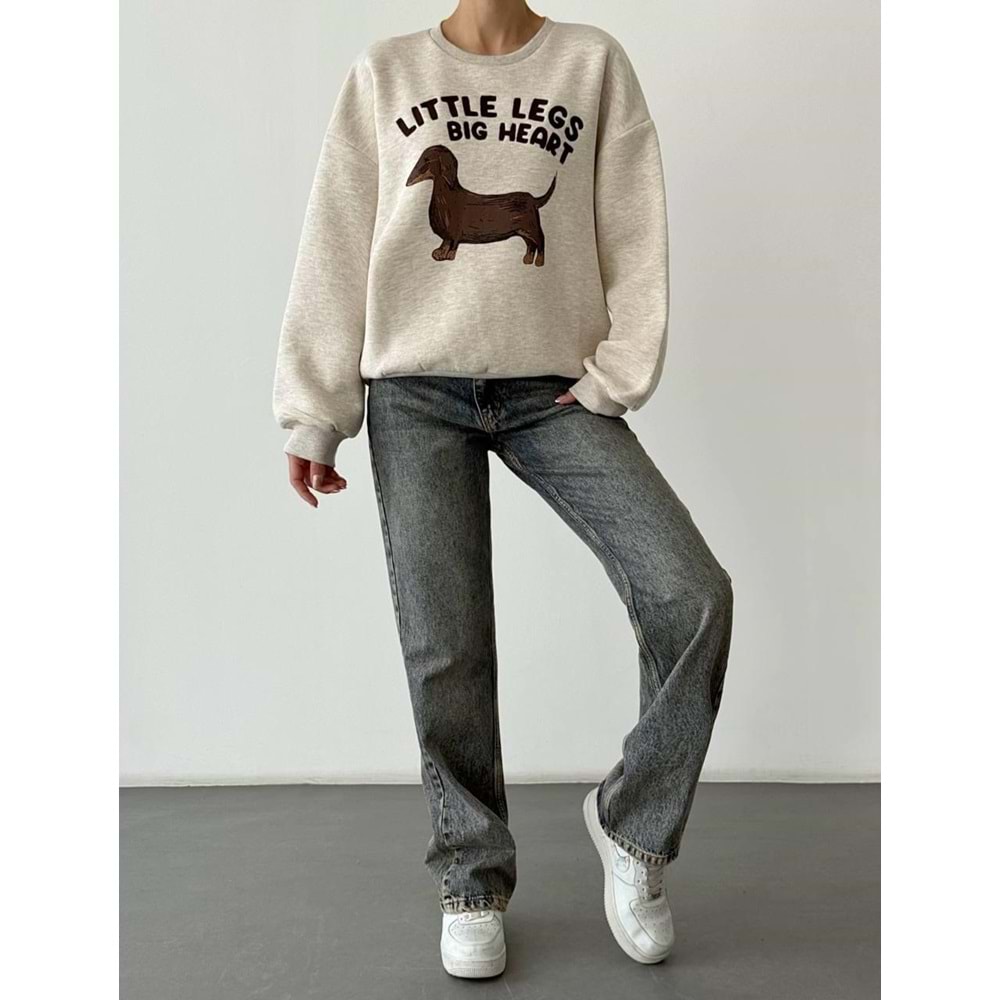 Little Legs Big Heart Baskılı Sweatshirt - BEJ - S - ST00392-BEJ-S