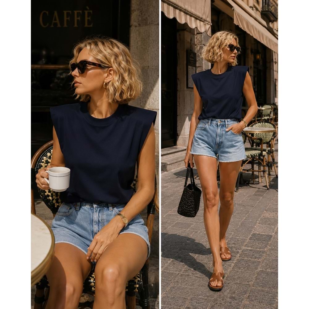 Vatkalı Basic T-Shirt Siyah - Beyaz Lacivert Renk Pamuklu