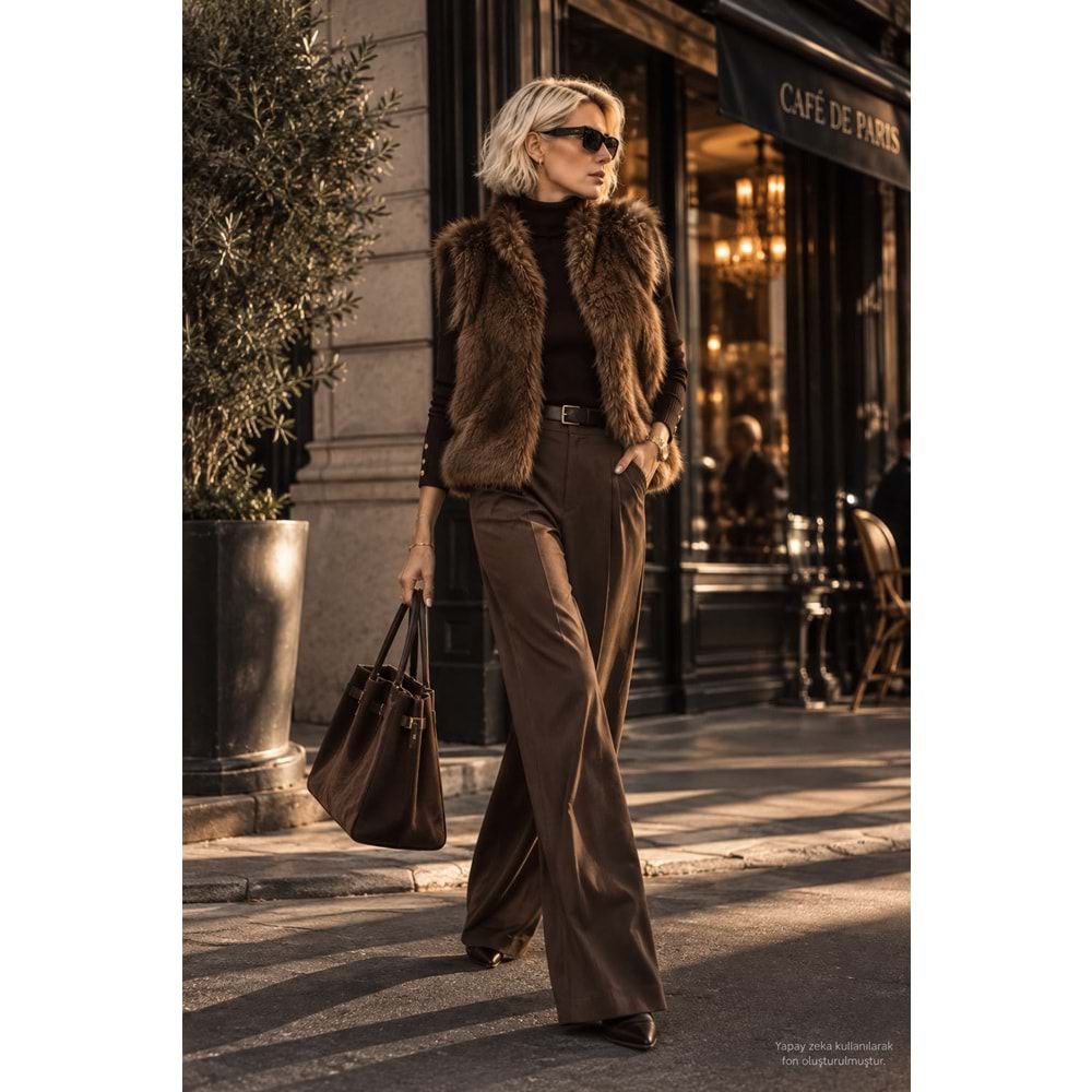 Kürk Yelek Gizli Çıtçıt Kapama - KAHVERENGİ - M - ST00398-KAHVERENGİ-M