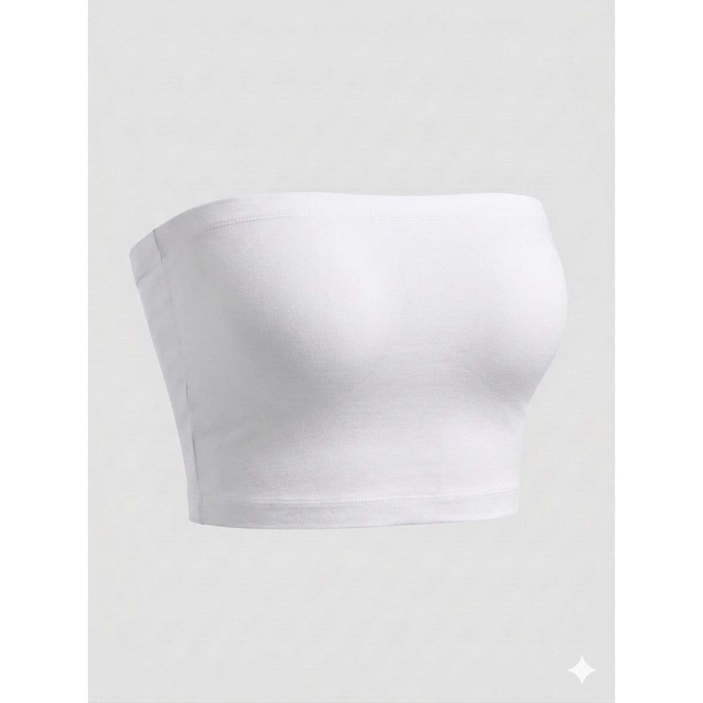 Straplez Büstiyer/Crop Top Kendinden Sütyenli - BEYAZ - M - ST00404-BEYAZ-M