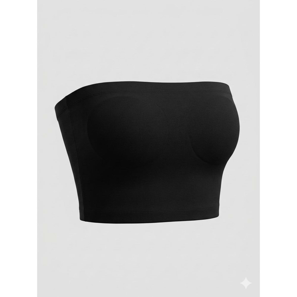 Straplez Büstiyer/Crop Top Kendinden Sütyenli - SİYAH - L - ST00404-SİYAH-L