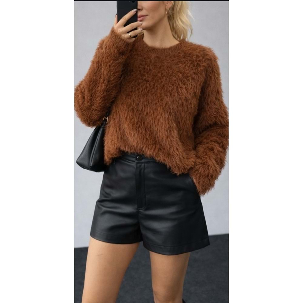 Tüylü Yumuşak Tuşe Hafif Crop Kazak