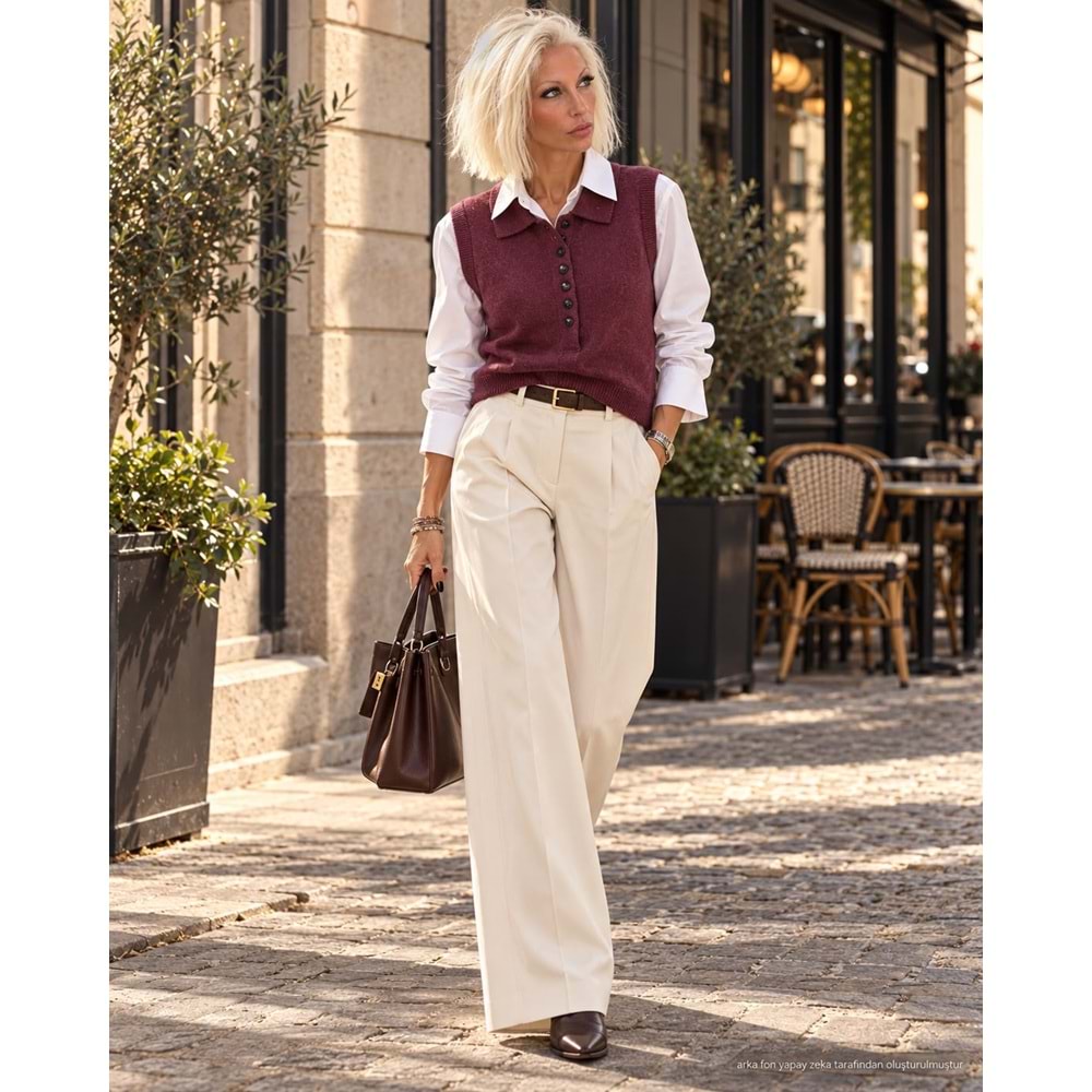 Polo Yaka Kolsuz Yakım Düğme Yelek / Hırka - BORDO - STANDART - ST00444-BORDO-STANDART