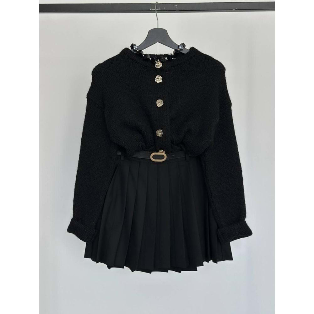 Pliseli Siyah Mini Etek - SİYAH - L - ST00536-SİYAH-L