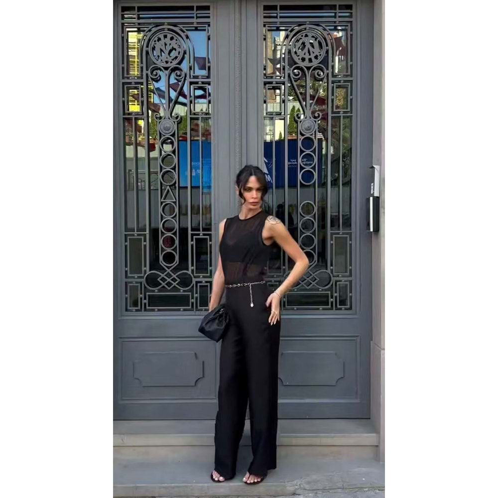 Tasarım Tulum Kendinden Büstiyer Detaylı Üst Transparan - SİYAH - 36 - ST00538-SİYAH-36