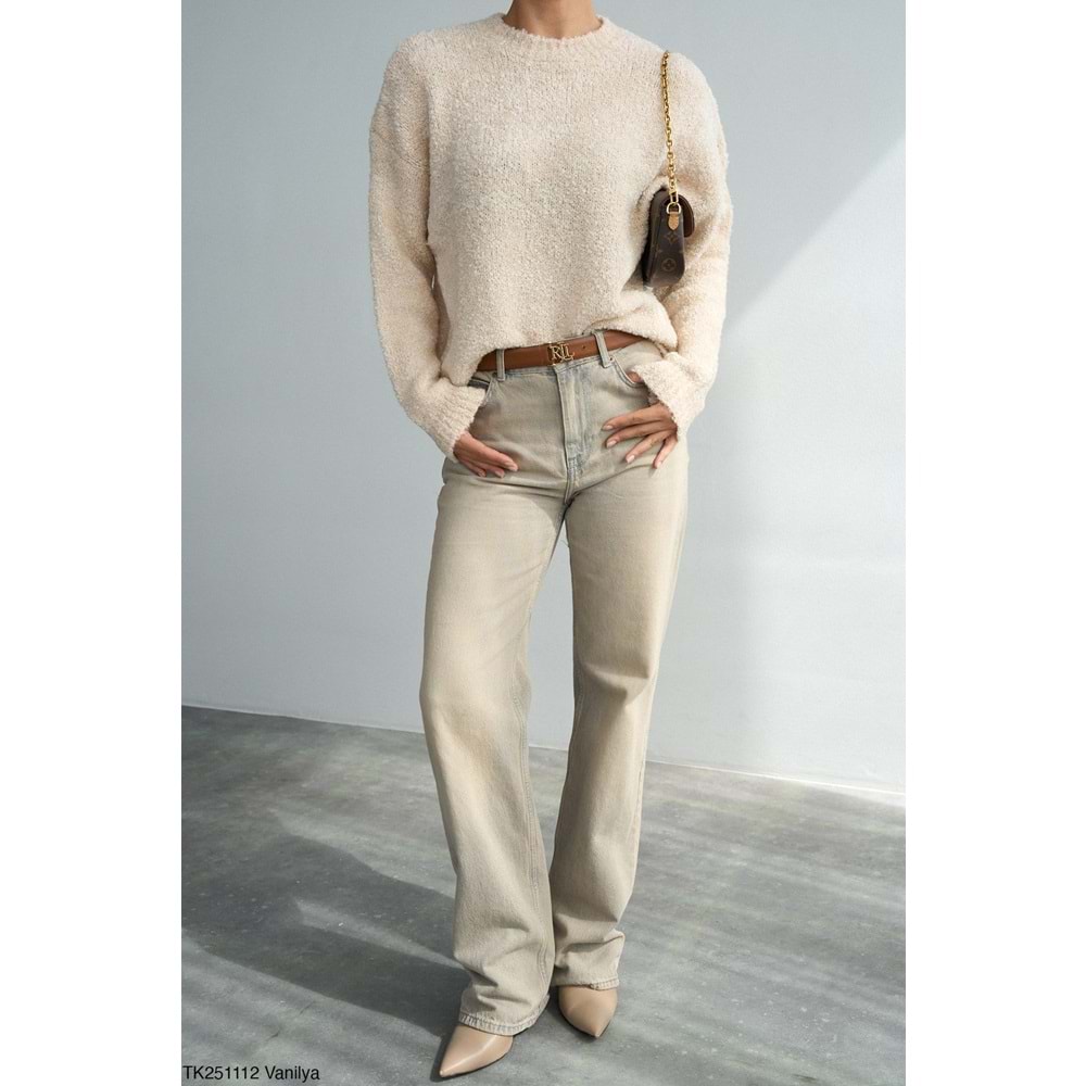 Vanilya Renk Triko Bukletli Kazak - KREM - STANDART - ST00546-KREM-STANDART