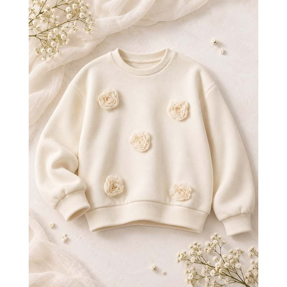 Güllü Kem Renk Sweatshirt - KREM - 6-7 YAŞ - ST00575-KREM-6-7 YAŞ