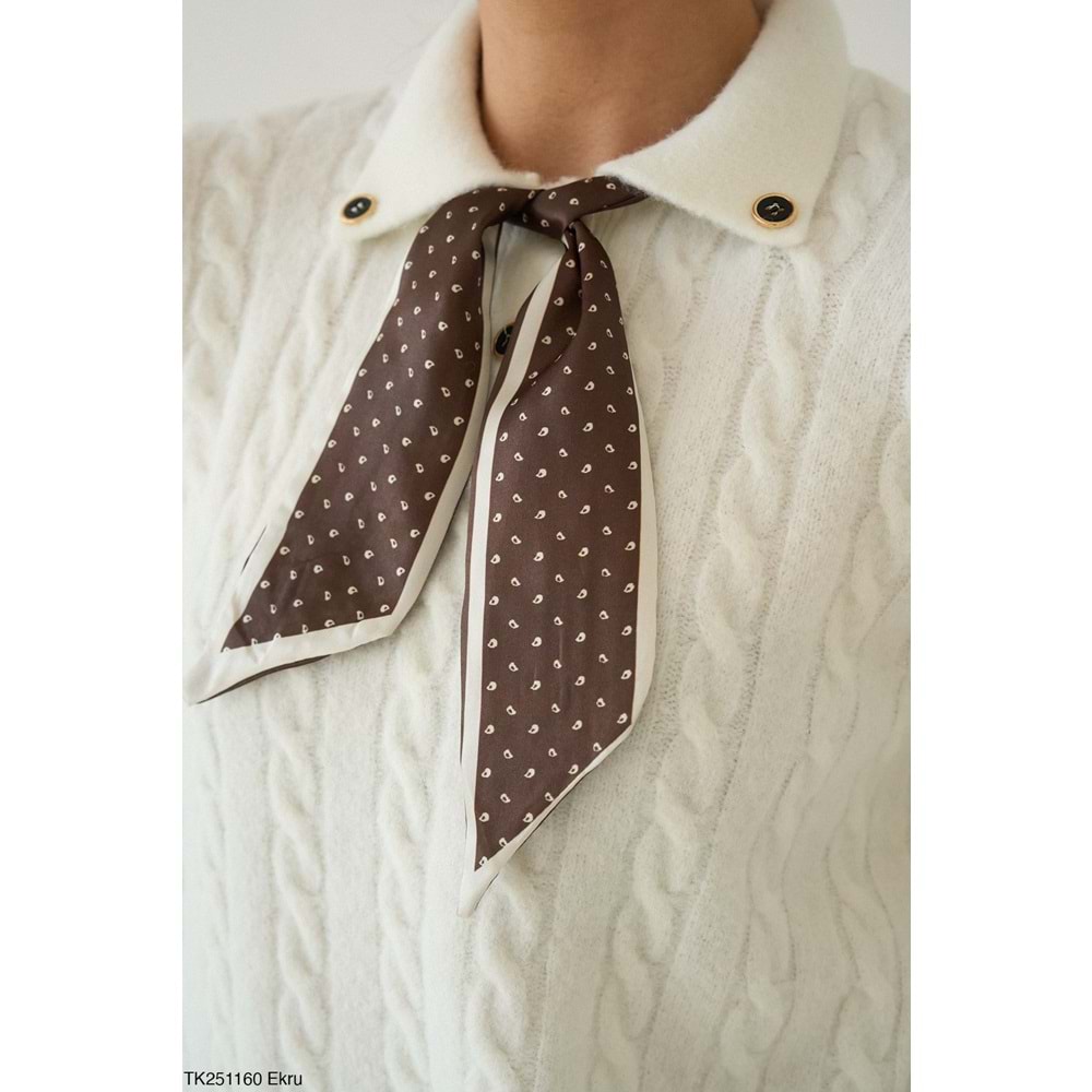 Kendinden Fularlı Tasarım Kazak Ekru Renk