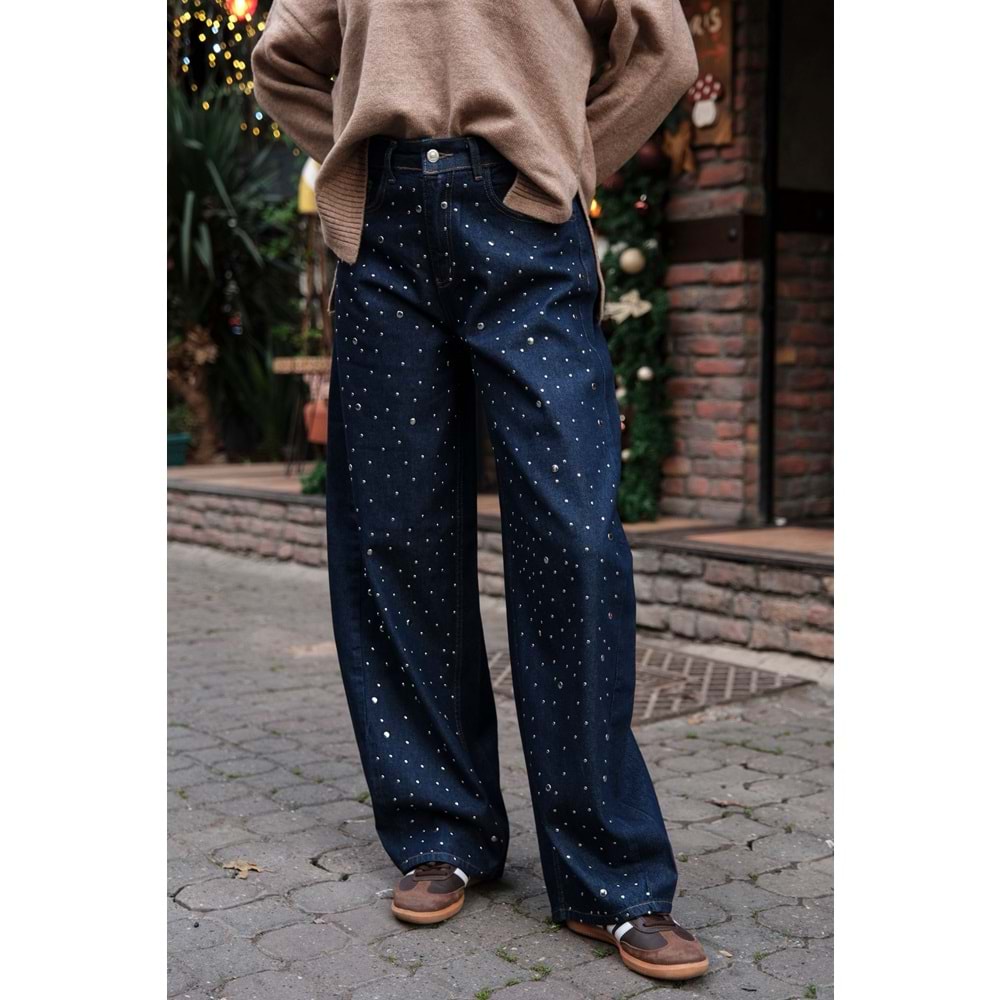 Mavi Renk Zımbalı Tasarım Kot Pantolon - MAVİ - 36 - ST00592-MAVİ-36