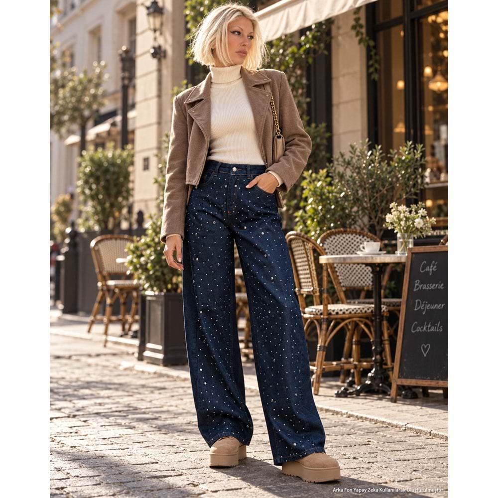 Mavi Renk Zımbalı Tasarım Kot Pantolon - MAVİ - 36 - ST00592-MAVİ-36