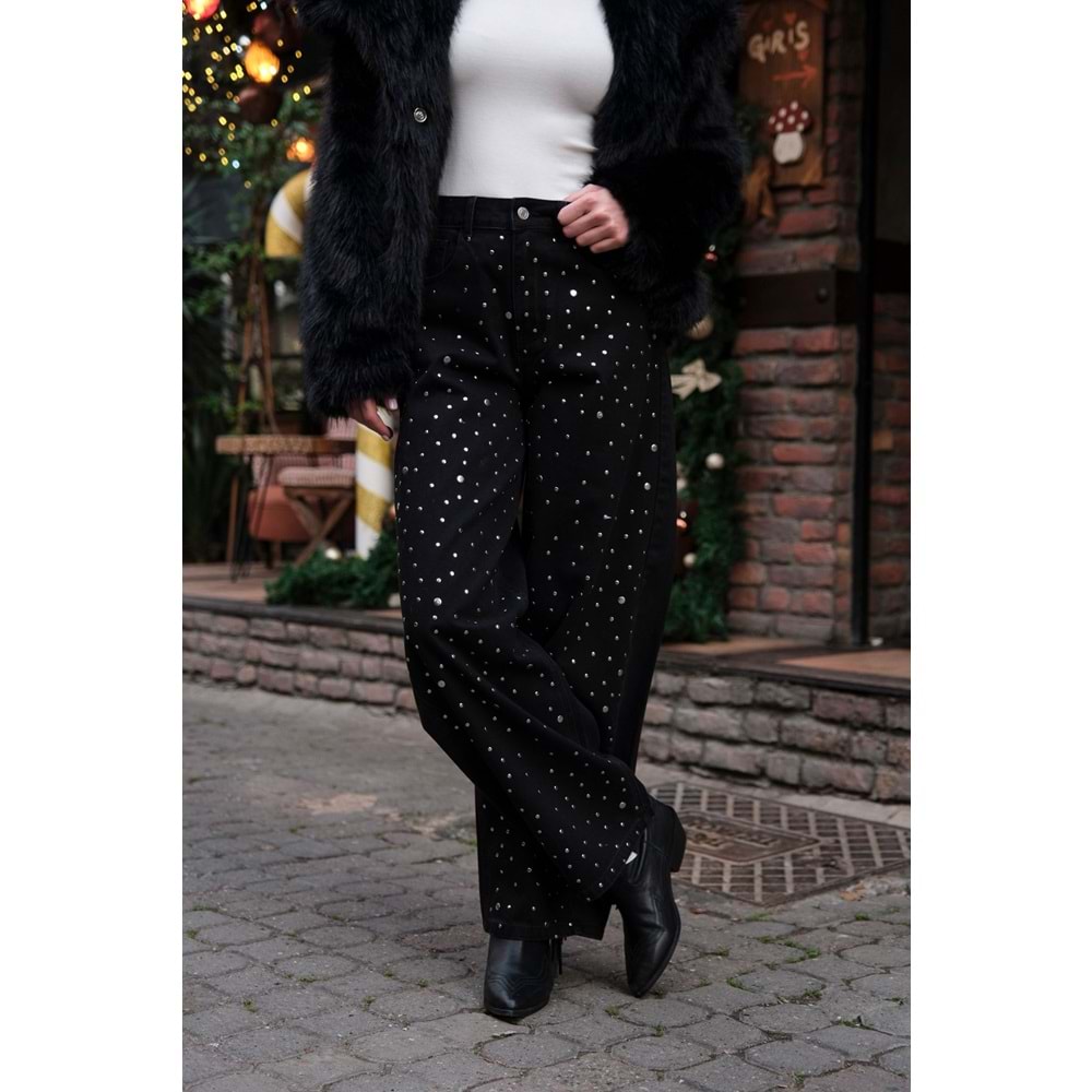 Zımbalı Siyah Renk Tasarım Kot Pantolon - SİYAH - 40 - ST00593-SİYAH-40