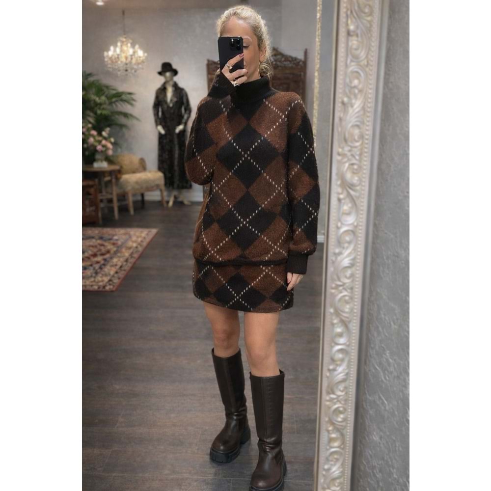 Baklava Desen Triko Kazak - Etek Alt Üst Takım STD