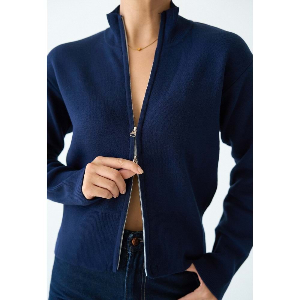 Lacivert Renk Çift Taraf Açılabilir Fermuarlı Hırka