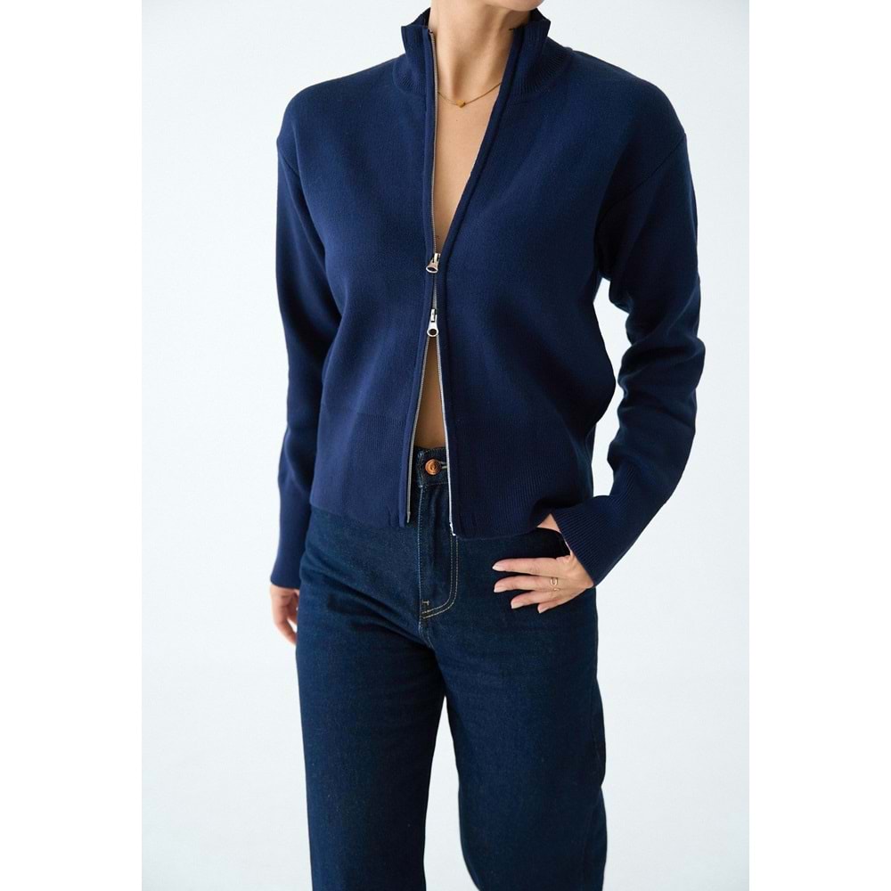 Lacivert Renk Çift Taraf Açılabilir Fermuarlı Hırka