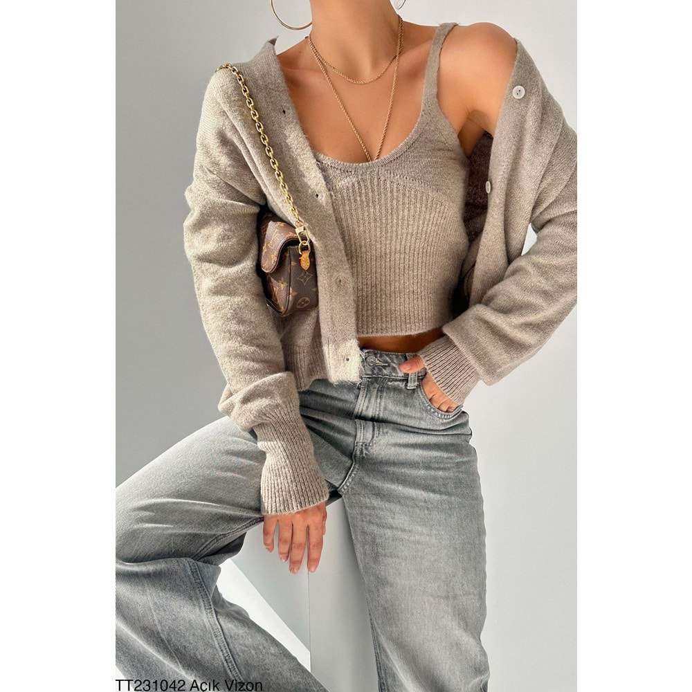 Vizon Renk Atlat Hırka 2 Parçalı Takım