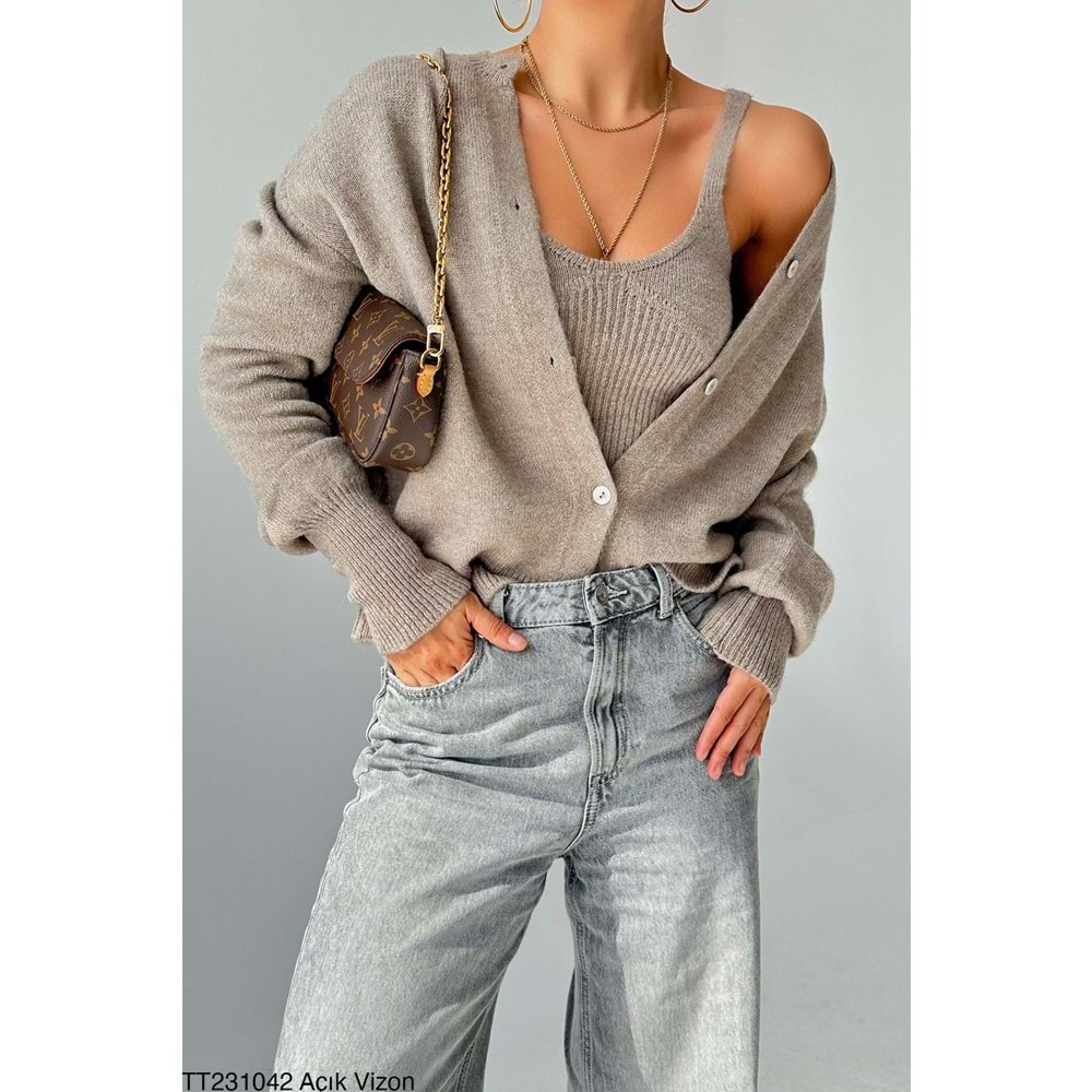 Vizon Renk Atlat Hırka 2 Parçalı Takım