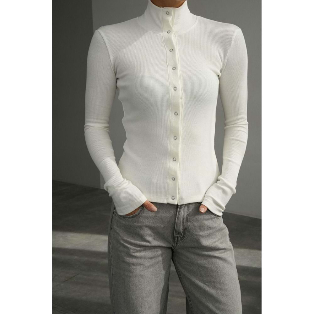 Çıtçıt Kapamalı Boğazlı Kaşkorse Bluz - EKRU - S - ST00637-EKRU-S