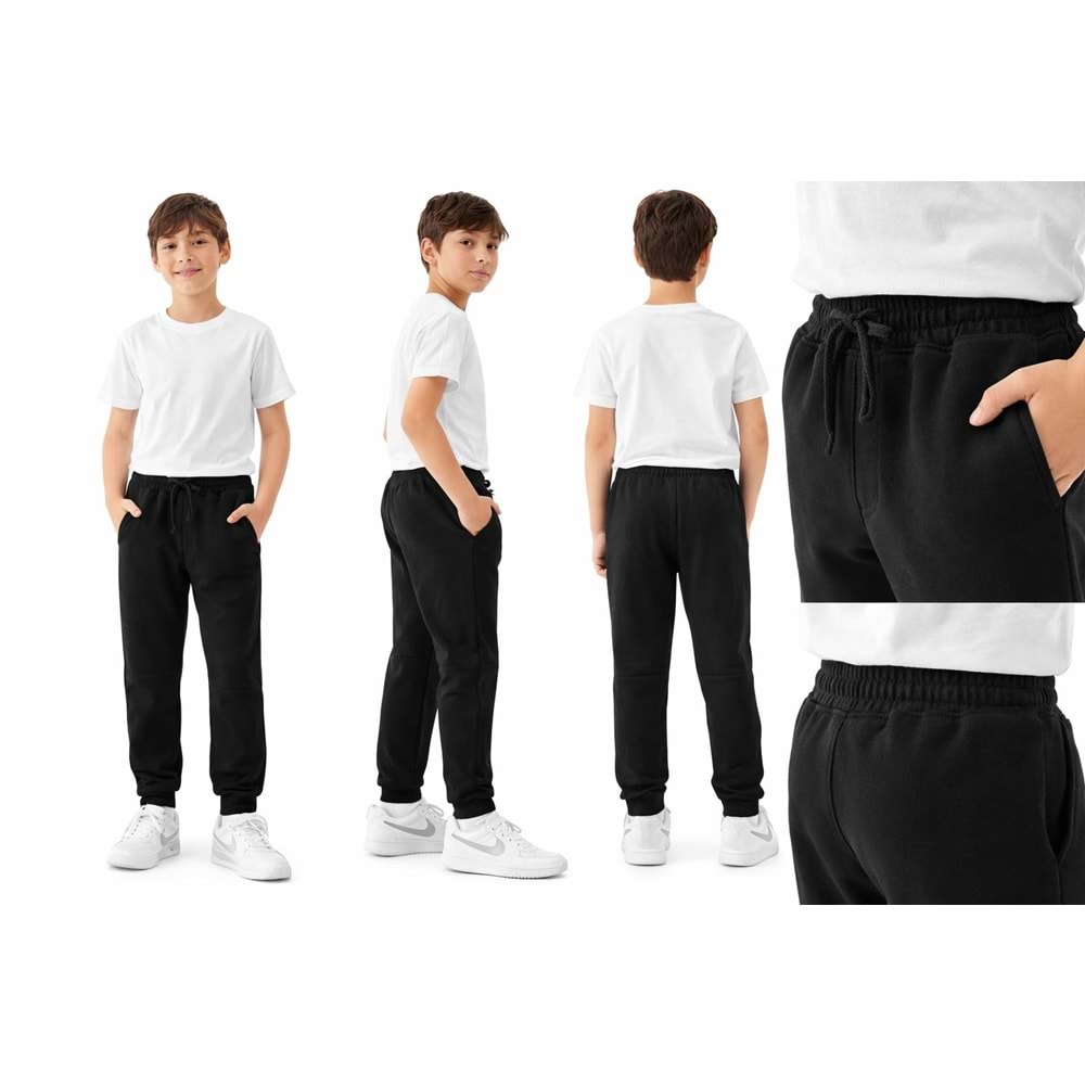 Siyah Renk 2 İp Şardonsuz Jogger Paça Laslikli Eşofman - SİYAH - 13-14 YAŞ - ST00650-SİYAH-13-14 YAŞ