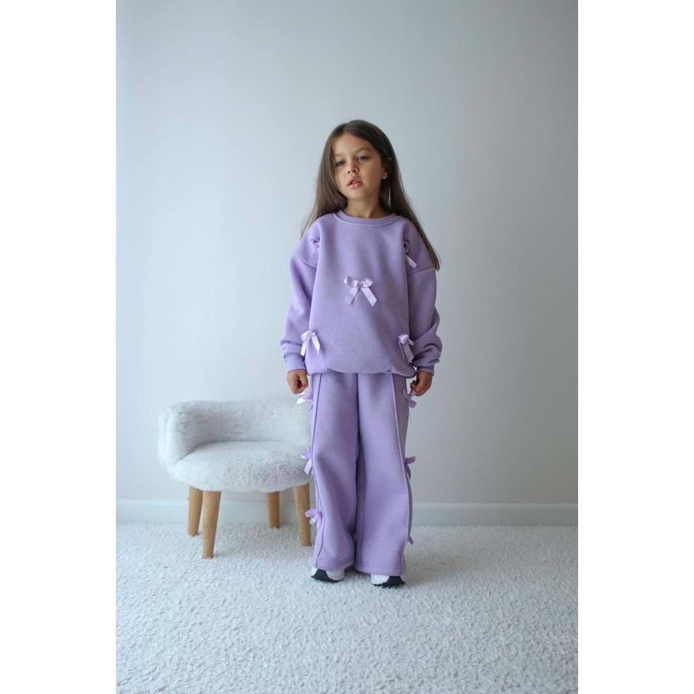 Kız Çocuk Fiyonk Aplike Detay Lila Renk Alt Üst Takım - MOR - 4-5 YAŞ - ST00655-13598
