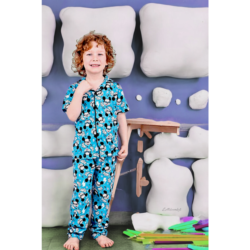 Erkek Çocuk Gömlek Yaka Pijama Takımı - MAVİ - 4-5 YAŞ - ST00661-13672