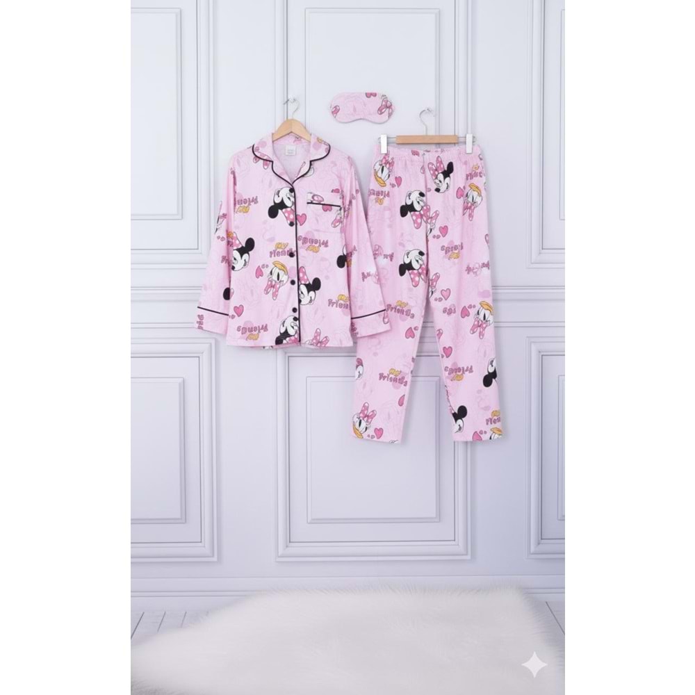 Kız Çocuk Renkli Desenli Pijama Alt Üst Takımı - PEMBE - 4-5 YAŞ - ST00665-13696