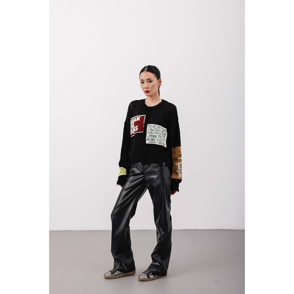 Tasarım Aplike Detaylı Slogan Yazılı Kazak