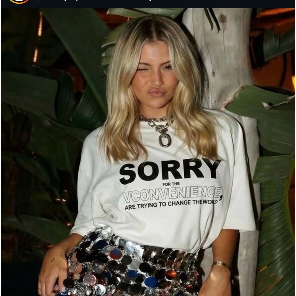 Slogan Yazı Baskılı Sorry ! T-Shirt Ekru Renk