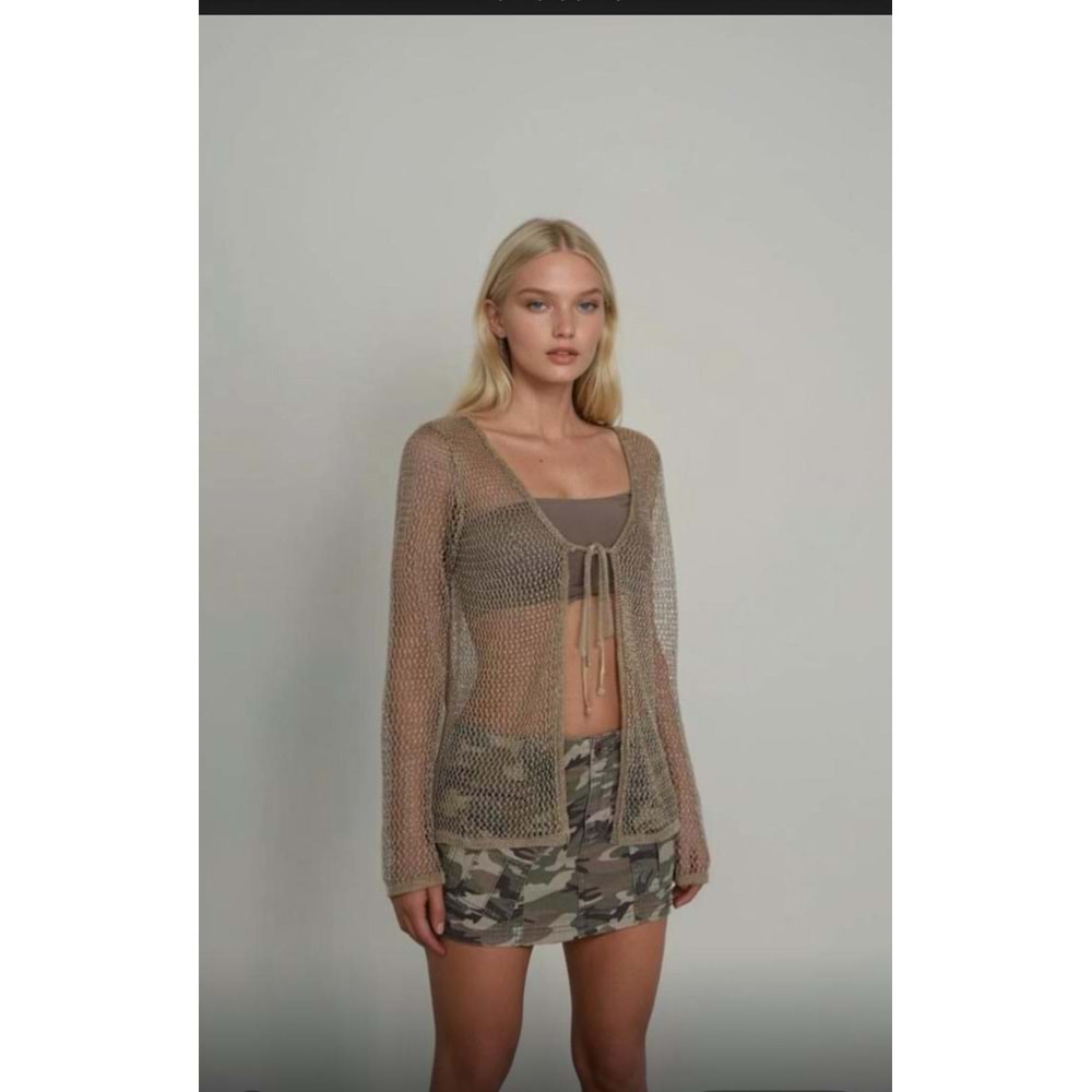 Gold Renk Önden Bağlama Detaylı File Üst