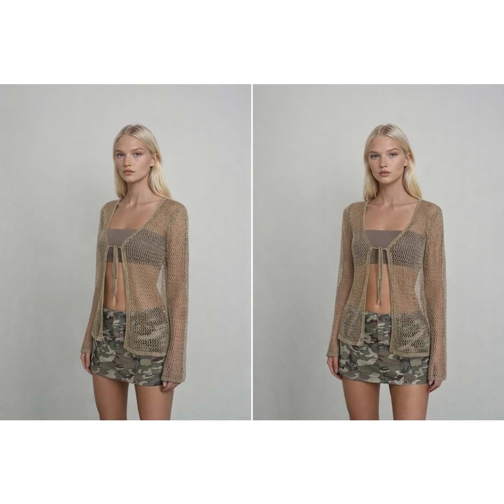 Gold Renk Önden Bağlama Detaylı File Üst