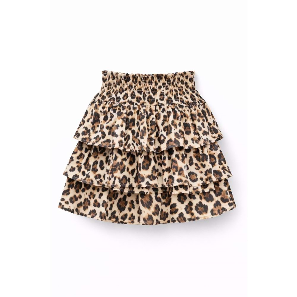 Kız Çocuk Katlı Leopar Desenli Etek - LEOPAR - 10 YAŞ
